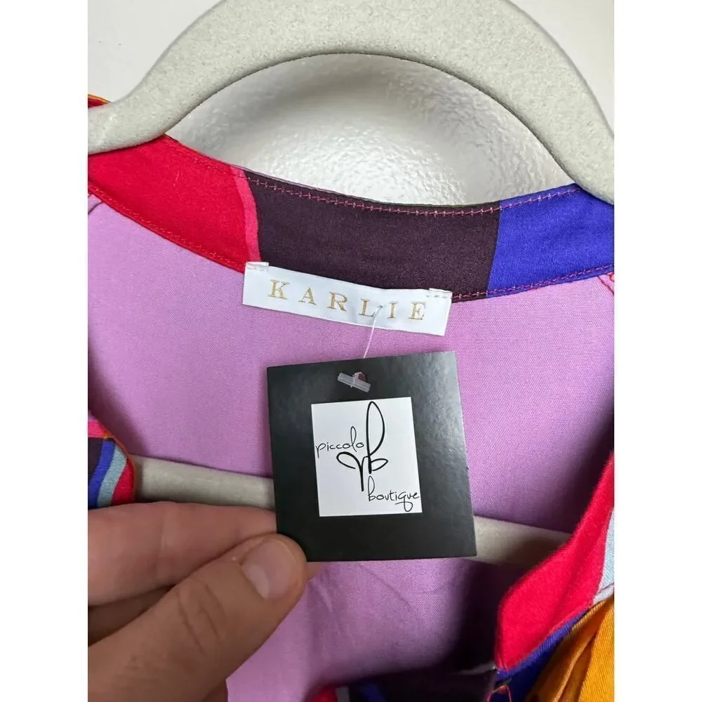 Karlie Mosaic Button Up Vneck Top NWT Sz. S - Picture 3 of 7